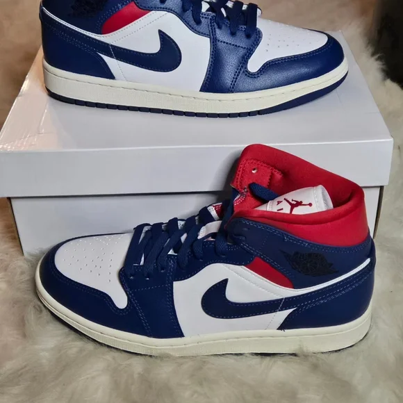 NIKE JORDAN 1 MID ' FRENCH BLUE/ GYM RED' - Picture 2 of 5